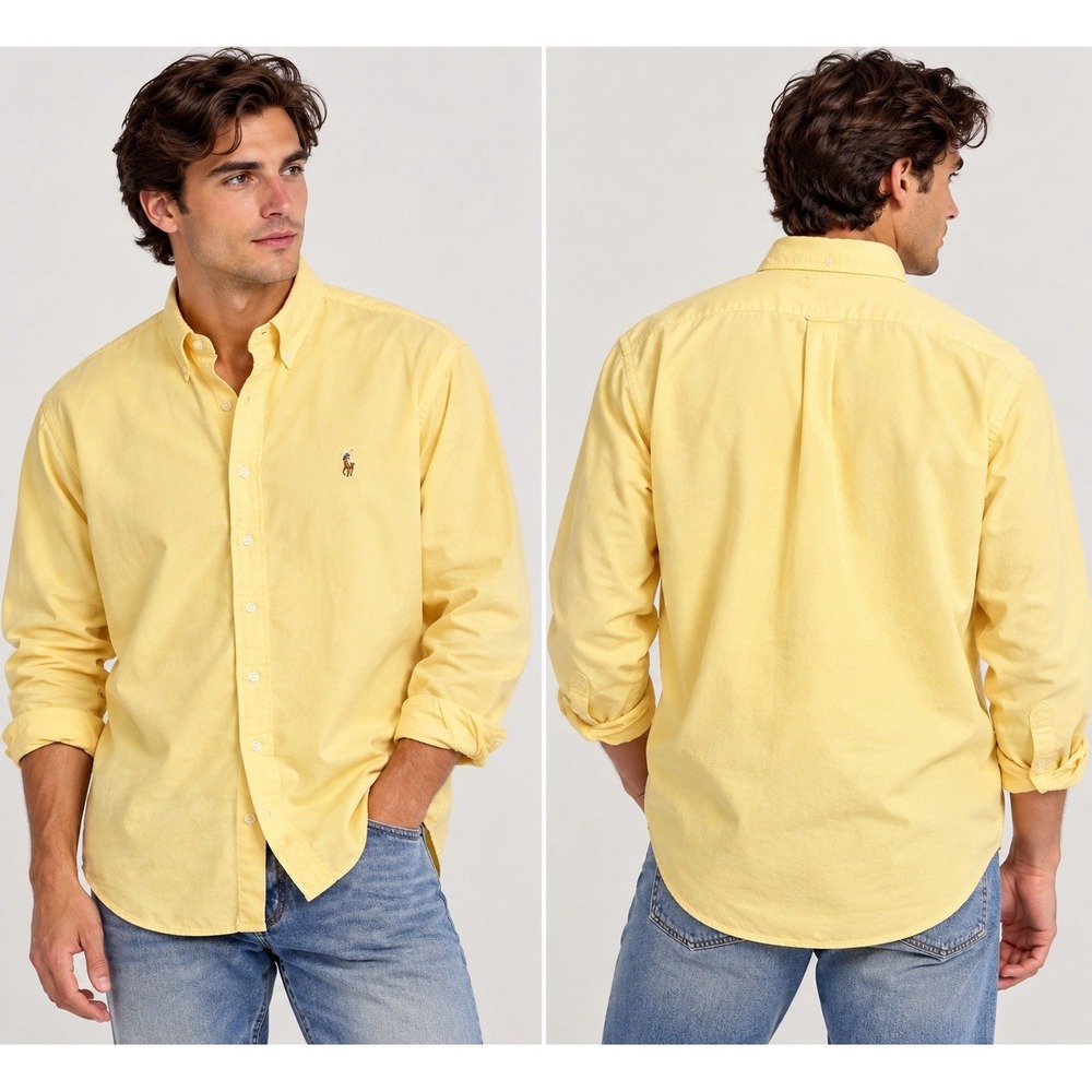 Ralph Lauren Yarmouth Oxford Shirt Mens 16-33 Yellow Cotton Pony Vintage